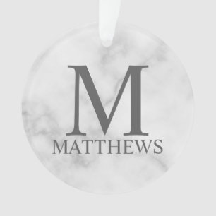 White Marble Personalised Monogram and Name Ornament