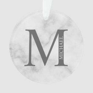 White Marble Personalised Monogram and Name Ornament