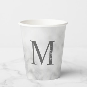 White Marble Personalised Monogram and Name Paper Cups
