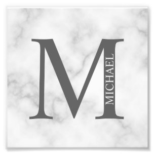 White Marble Personalised Monogram and Name Photo Print