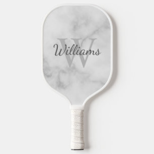 White Marble Personalised Monogram and Name Pickleball Paddle
