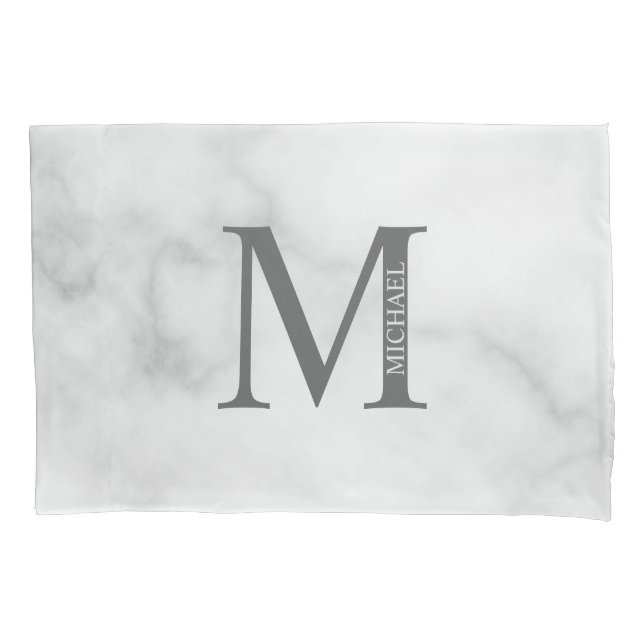 White Marble Personalised Monogram and Name Pillowcase (Front)