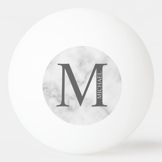White Marble Personalised Monogram and Name Ping Pong Ball (Front)