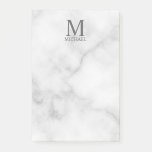 White Marble Personalised Monogram and Name Post-it Notes