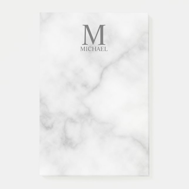 White Marble Personalised Monogram and Name Post-it Notes (Front)