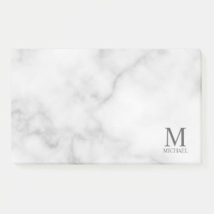 White Marble Personalised Monogram and Name Post-it Notes