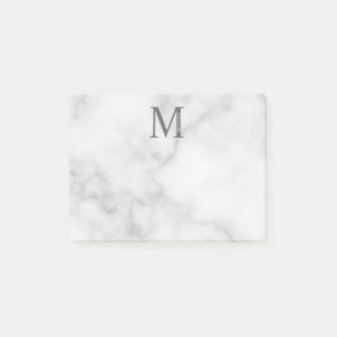 White Marble Personalised Monogram and Name Post-it Notes
