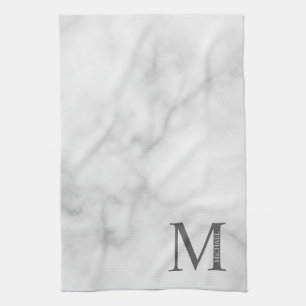 White Marble Personalised Monogram and Name Tea Towel