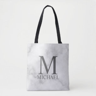 White Marble Personalised Monogram and Name Tote Bag
