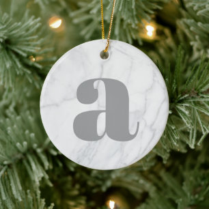 White Marble Personalised Monogram Ceramic Ornament