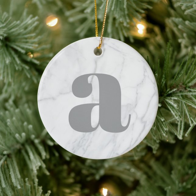 White Marble Personalised Monogram Ceramic Ornament (Tree)