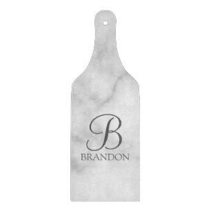 White Marble Personalised Script Monogram and Name Cutting Board