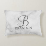 White Marble Personalised Script Monogram and Name Decorative Cushion<br><div class="desc">Personalised Monogram and Name Gift
features personalised monogram in grey classic script font style and name in grey classic serif font style on white marble background.

Perfect as holiday gift,  family reunion favours,  housewarming gift,  wedding gift and gift for any special occasions.</div>