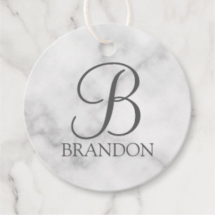 White marble Personalised Script Monogram and Name Favour Tags