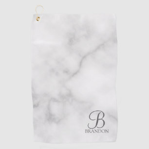 White Marble Personalised Script Monogram and Name Golf Towel