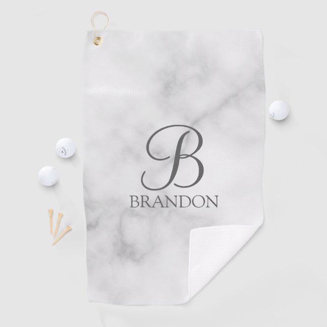White Marble Personalised Script Monogram and Name Golf Towel (InSitu)