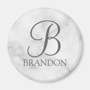 White Marble Personalised Script Monogram and Name Magnet