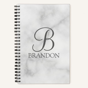 White Marble Personalised Script Monogram and Name Notebook