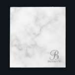 White Marble Personalised Script Monogram and Name Notepad<br><div class="desc">Personalised Monogram and Name Gift
features personalised monogram in white classic script font style and name in white classic serif font style on white marble background.
Perfect as holiday gift, father's day gift and gift for any special occasions.</div>