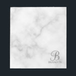 White Marble Personalised Script Monogram and Name Notepad<br><div class="desc">Personalised Monogram and Name Gift
features personalised monogram in white classic script font style and name in white classic serif font style on white marble background.

Perfect as holiday gift,  father's day gift and gift for any special occasions.</div>