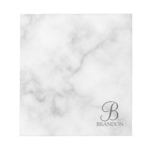 White Marble Personalised Script Monogram and Name Notepad