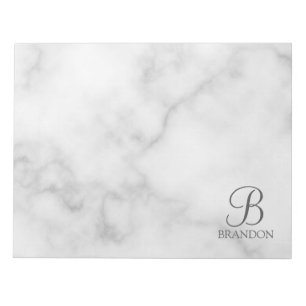 White Marble Personalised Script Monogram and Name Notepad