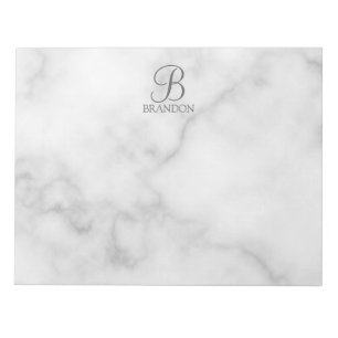 White Marble Personalised Script Monogram and Name Notepad