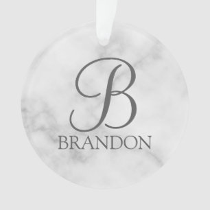 White Marble Personalised Script Monogram and Name Ornament