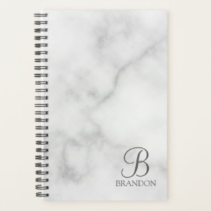 White Marble Personalised Script Monogram and Name Planner