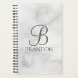 White Marble Personalised Script Monogram and Name Planner<br><div class="desc">Personalised Monogram and Name Gift
features personalised monogram in grey classic script font style and name in grey classic serif font style on white marble background.

Perfect as holiday gift,  father's day gift for dad and gift for any special occasions.</div>
