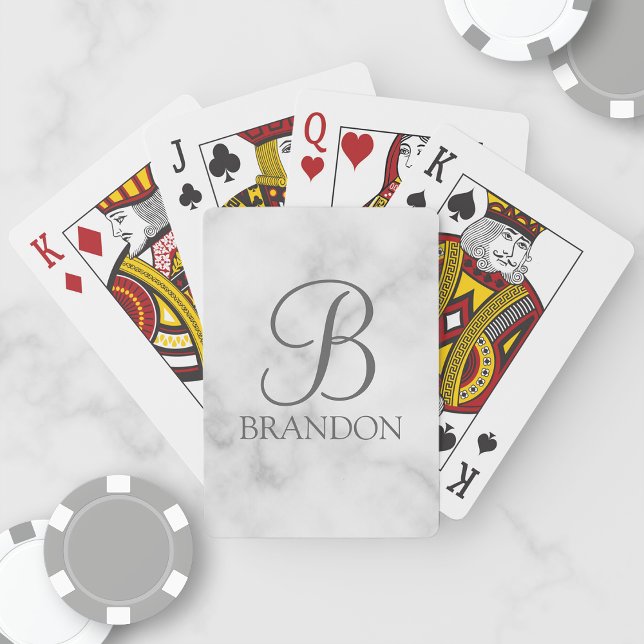White Marble Personalised Script Monogram and Name Playing Cards (Creator Uploaded)