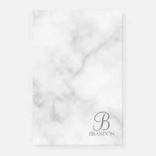 White Marble Personalised Script Monogram and Name Post-it Notes