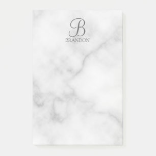White Marble Personalised Script Monogram and Name Post-it Notes