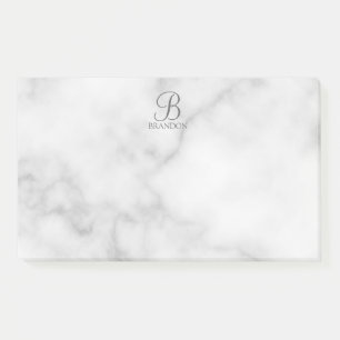 White Marble Personalised Script Monogram and Name Post-it Notes