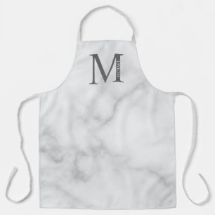 White Marble Personalized Monogram and Name Apron