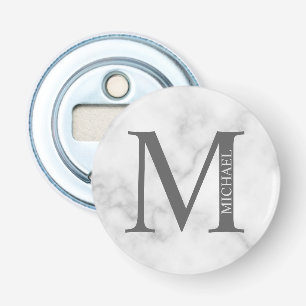 White Marble Personalized Monogram and Name Bottle Opener