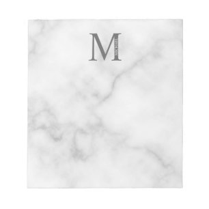White Marble Personalized Monogram and Name Notepad