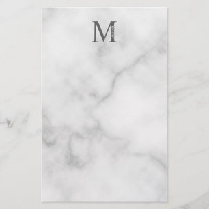 White Marble Personalized Monogram and Name Stationery