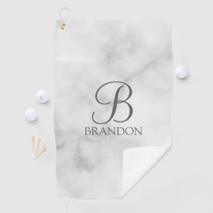 White Marble Personalized Script Monogram and Name Golf Towel