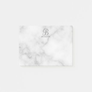 White Marble Personalized Script Monogram and Name Post-it Notes