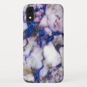 White Marble Pink And Blue Glitter iPhone XR Case