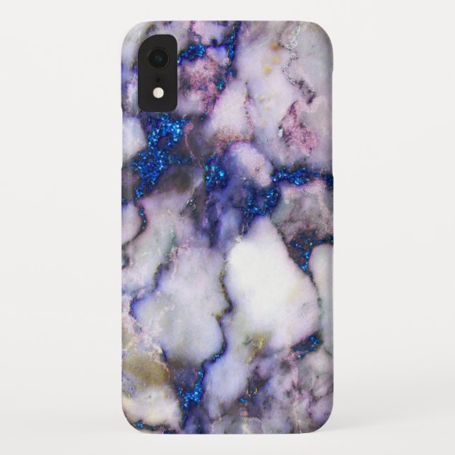 White Marble Pink And Blue Glitter Case-Mate iPhone Case (Back)