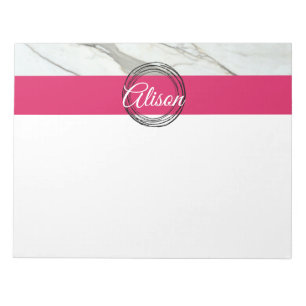 White marble pink black circles personal name notepad