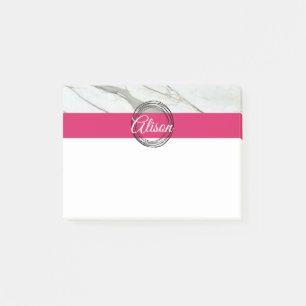 White marble pink black circles personal post it post-it notes