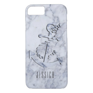 White Marble Print With NauticalBoat Anchor iPhone 8/7 Case