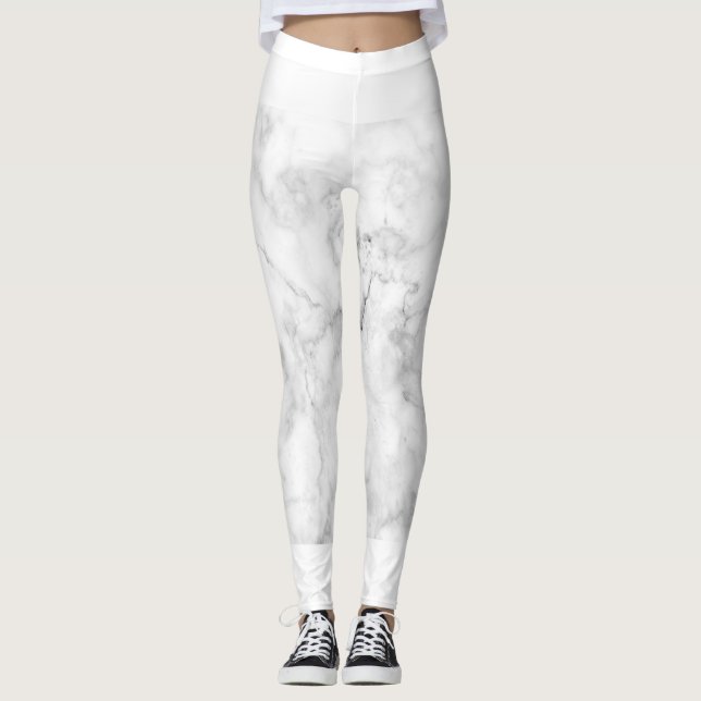 White Marble Print Yoga Pants (Front)