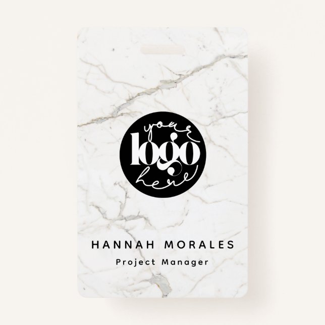 White Marble Professional Business Custom Logo ID Badge (Front)