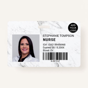 White marble professional nurse photo logo code ID badge