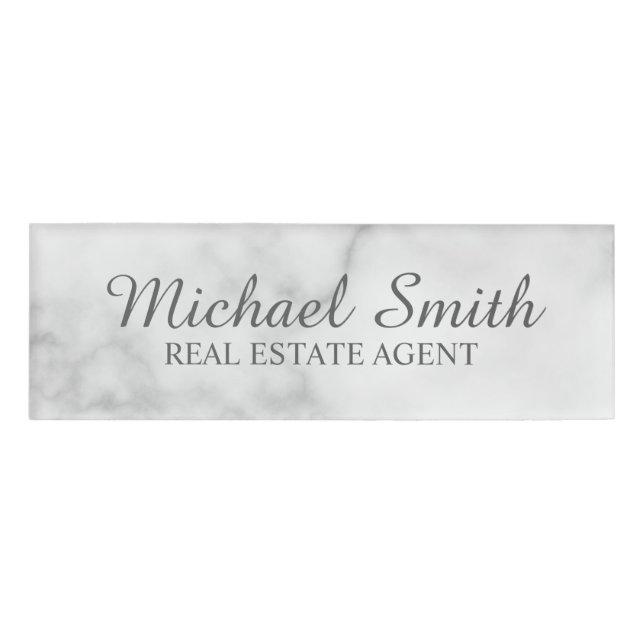 White Marble Professional Personalised Name Tag (Front)