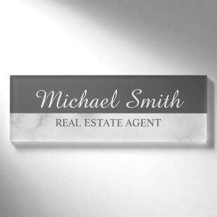 White Marble Professional Personalised Name Tag